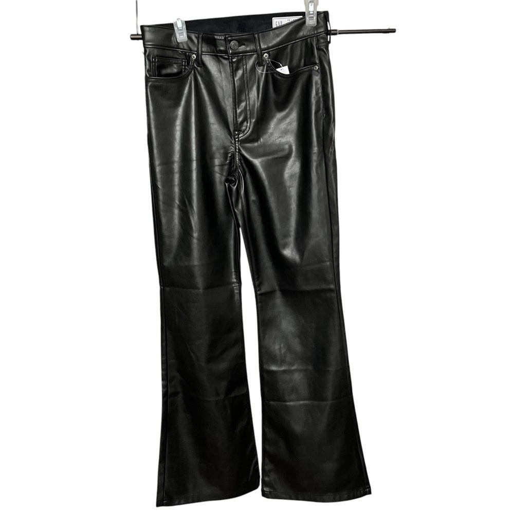 Gap Pants Women 29/8 70s Flare High Rise Faux Vegan Leather Black 406761-00 New